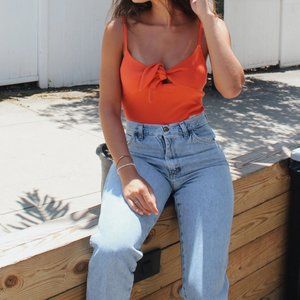 Orange Front Tie Bodysuit